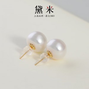 大颗粒无核淡水珍珠耳钉女18K金耳饰送老婆生日礼物